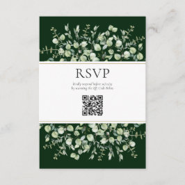 Dark Green Eucalyptus QR Code Wedding RSVP Tilläggskort