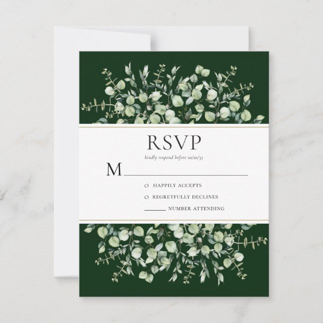 Dark Green Eucalyptus Wedding OSA Kort (Framsida)