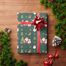 Dark Green Festive Pattern Gift Wrapping Paper Presentpapper