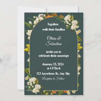 Dark Green Floral Arch Wedding Invitation Inbjudningar