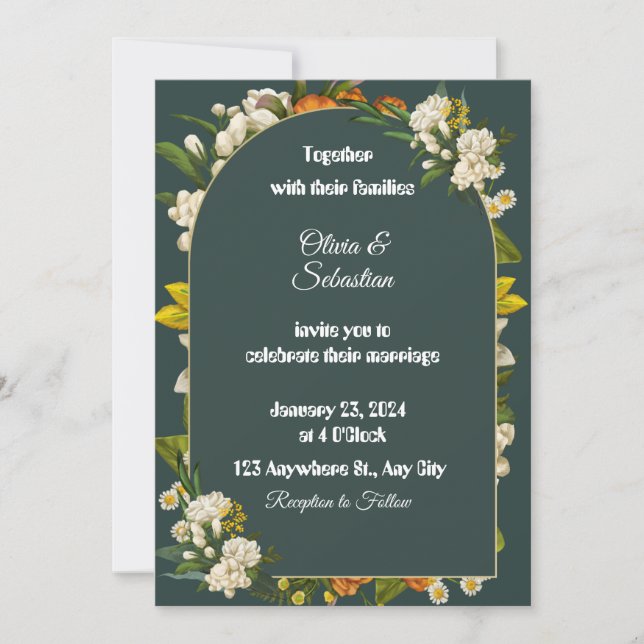 Dark Green Floral Arch Wedding Invitation Inbjudningar (Framsida)