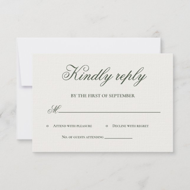 Dark Green Greenery Calligraphy RSVP Card OSA Kort (Framsida)