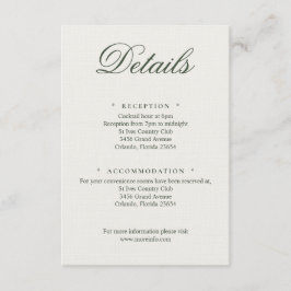 Dark Green Greenery Wedding Calligraphy Details Tilläggskort