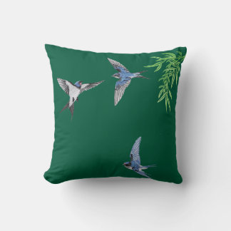 Dark green imitation embroidered bird throw pillow kudde