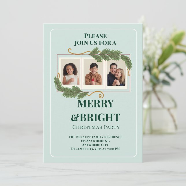Dark Green Modern Family Photo Christmas Inbjudningar (Stående Fram)