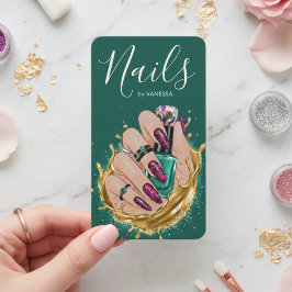 Dark Green Nail Art Studio Manicurist Artist Chic Visitkort