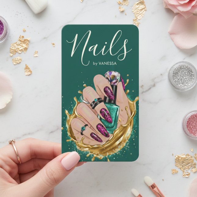 Dark Green Nail Art Studio Manicurist Artist Chic Visitkort (Skapare uppladdad)