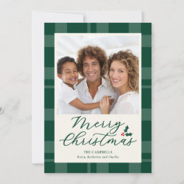 Dark Green Plaid Merry Christmas Photo Julkort