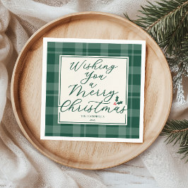 Dark Green Plaid Wishing You A Merry Christmas Pappersservett