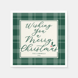 Dark Green Plaid Wishing You A Merry Christmas Pappersservett
