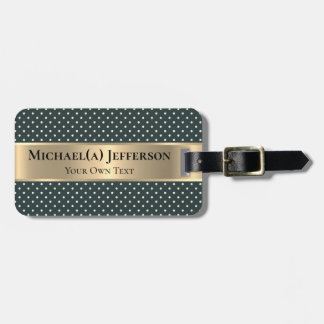 Dark Green Polka Dot, Metallic Gold Band, Elegant Bagagebricka