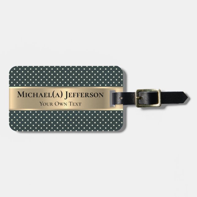 Dark Green Polka Dot, Metallic Gold Band, Elegant  Bagagebricka (Horisontell Framsida)