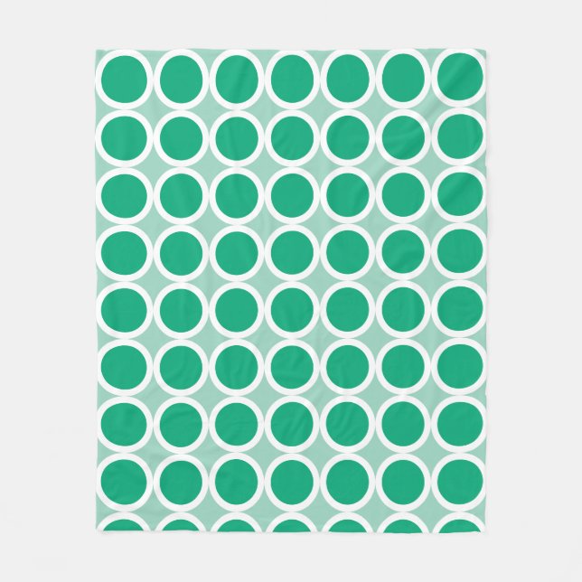 Dark Green Polka Dots with White Borders on Teal Fleecefilt (Framsidan)