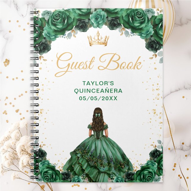 Dark Green Princess Quinceañera Guest Book Anteckningsbok (Skapare uppladdad)