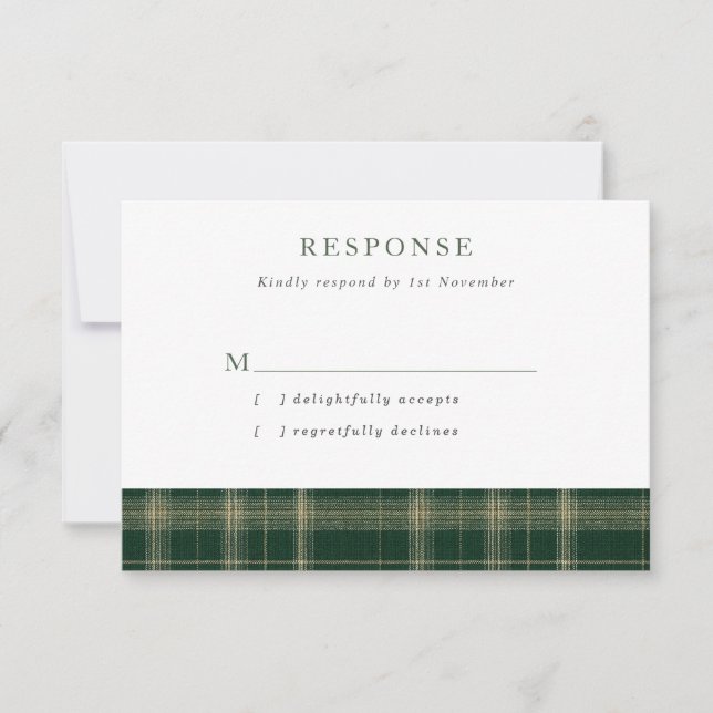 Dark Green Scottish Tartan Wedding OSA Kort (Framsida)