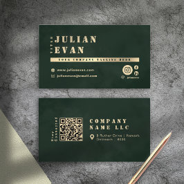 Dark Green Shiny Gold Stencil Bold Typography Visitkort