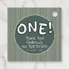 Dark Green Stripes 1st Birthday Gåvor Etiketter