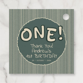 Dark Green Stripes 1st Birthday Gåvor Etiketter