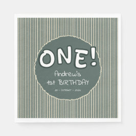 Dark Green Stripes 1st Birthday Pappersservett