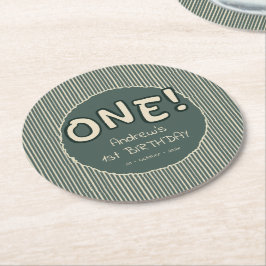 Dark Green Stripes 1st Birthday Underlägg Papper Rund