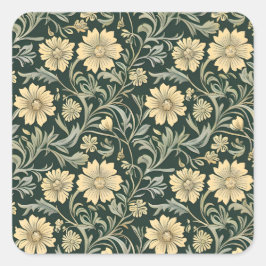 Dark green stylized yellow flowers  pattern  fyrkantigt klistermärke
