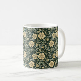 Dark green stylized yellow flowers  pattern  kaffemugg