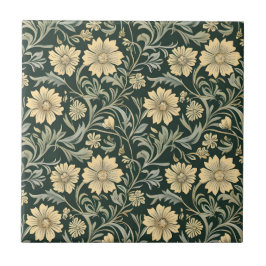 Dark green stylized yellow flowers  pattern  kakelplatta