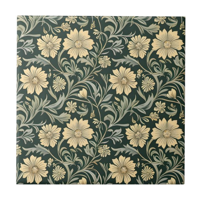 Dark green stylized yellow flowers  pattern  kakelplatta (Framsidan)