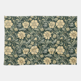 Dark green stylized yellow flowers  pattern  kökshandduk
