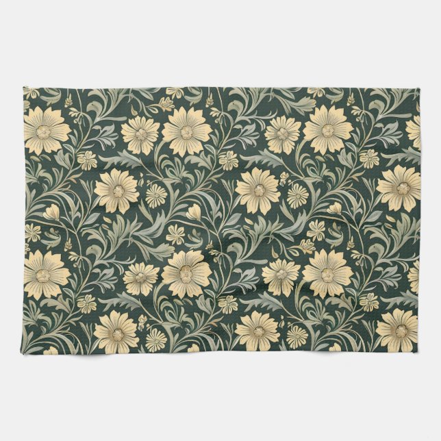 Dark green stylized yellow flowers  pattern  kökshandduk (Horisontell)