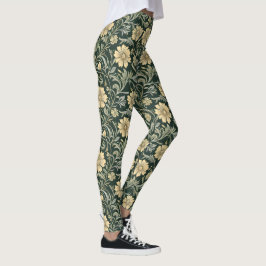 Dark green stylized yellow flowers  pattern  leggings