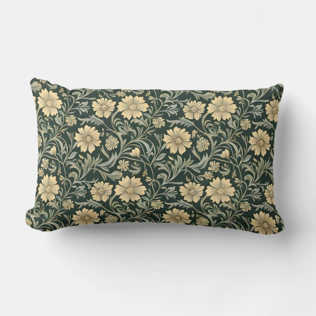 Dark green stylized yellow flowers  pattern  lumbarkudde (Framsida)