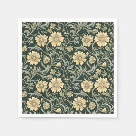 Dark green stylized yellow flowers  pattern  pappersservett