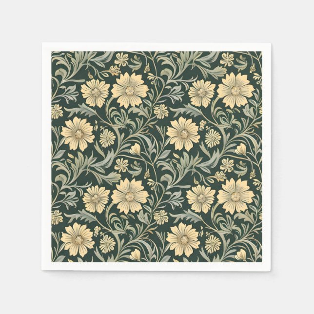 Dark green stylized yellow flowers  pattern  pappersservett (Framsidan)