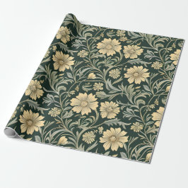 Dark green stylized yellow flowers  pattern  presentpapper