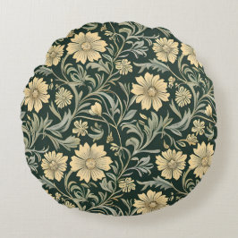 Dark green stylized yellow flowers  pattern  rund kudde