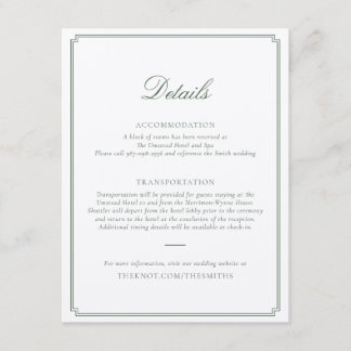 Dark Green Wedding Enclosure Card Tilläggskort