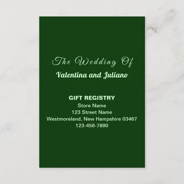 Dark Green Wedding Gift Registry Portrait Tilläggskort (Framsida)