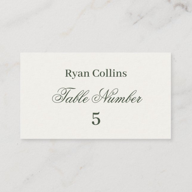 Dark Green Wedding Place Cards | Elegant Greenery  Placeringskort (Baksida)