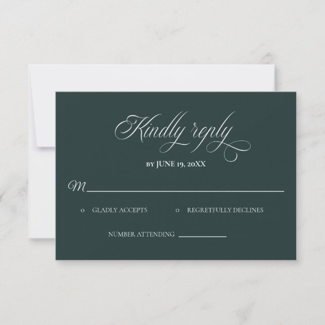 Dark Green Wedding RSVP card OSA Kort (Framsida)