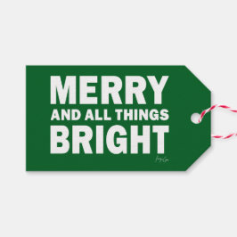 Dark Green & White Gift Tag | Merry & Bright Presentetikett