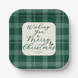 Dark Green Wishing You A Merry Christmas Plaid