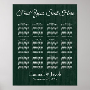 Dark Green Wooden Wedding Reception Seating Chart Poster