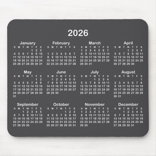 Dark Grey and White 2026 Calendar Musmatta (Framsidan)