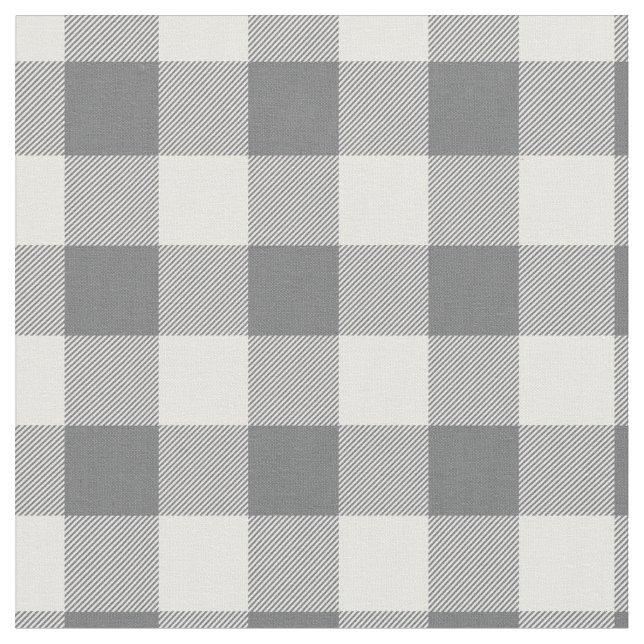 Dark Grey & White Plaid Gingham Tyg (Närbild)