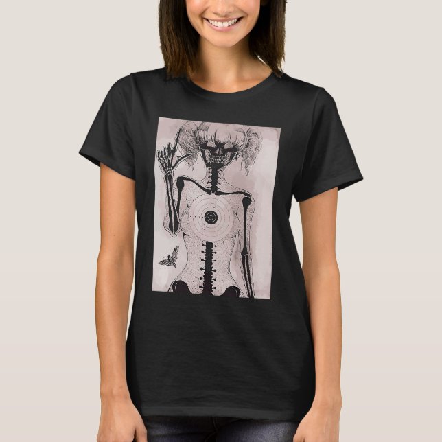 Dark grunge  Emo teen girl with moth Gothic T Shirt (Framsida)