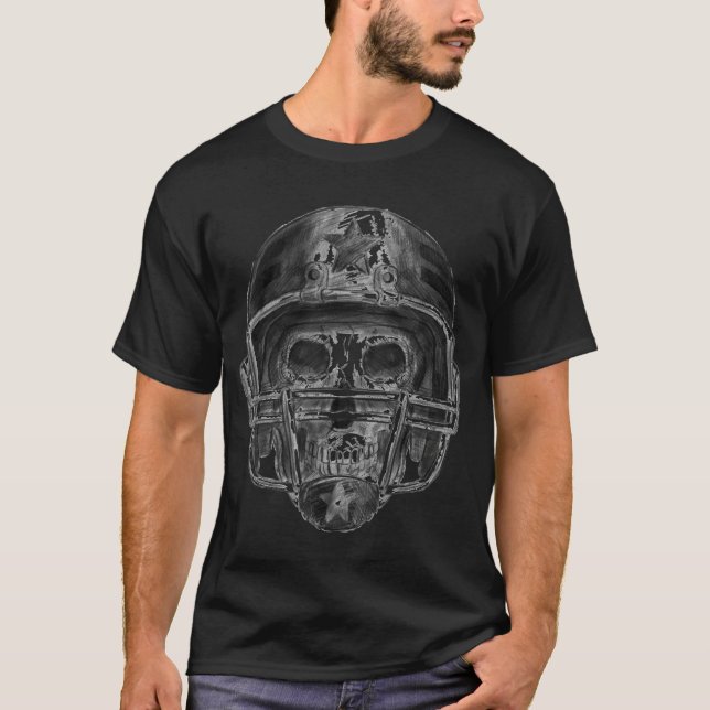 Dark Grunge Football Skull – Tough Athlete Design T Shirt (Framsida)