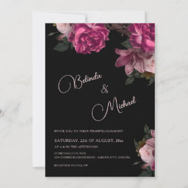 Dark Hand Drawn Roses Photo Wedding Inbjudningar
