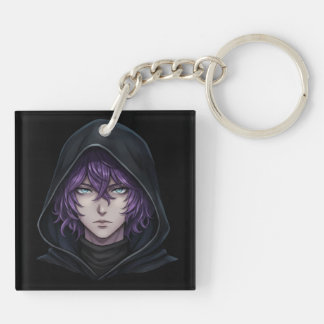 Dark Hoodie Anime Boy with Purple Hair
