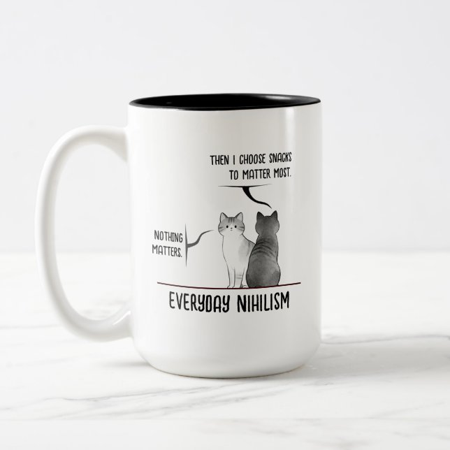 Dark Humor Cat Everyday Nihilism Quote Introvert  Två-Tonad Mugg (Vänster)
